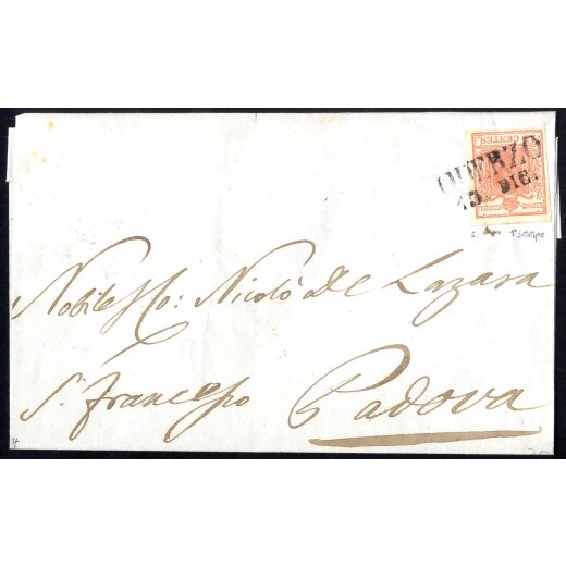 1850, 15 Cent. rosa. secondo tipo su lettera da Oderzo (Sass. 5 - ANK 3HII)