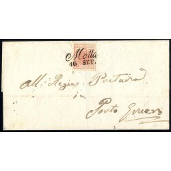 1850, 15 Cent. rosa. secondo tipo su lettera da Motta...