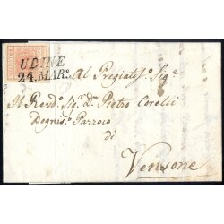 1850, 15 Cent. rosa. secondo tipo su lettera da Udine...