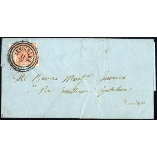 1850, 15 Cent. rosa. secondo tipo su lettera da Lendinara (Sass. 5 - ANK 3HII)