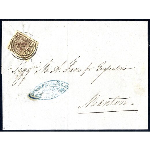 1850, 30 Cent. bruno scuro, secondo tipo, su lettera da Adria (Sass. 8 - ANK 4HIII)