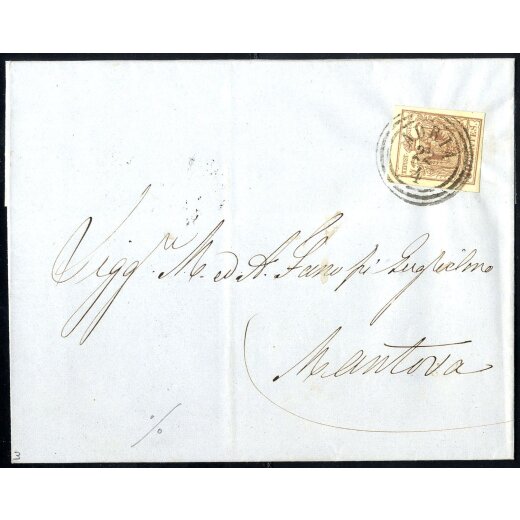 1854, 30 Cent. bruno, carta a macchina, su lettera da Adria (Sass. 21 - ANK 4MIII)