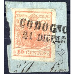 1850, &quot;Pieghe di carta&quot;, 15 Cent. rosa carminio...