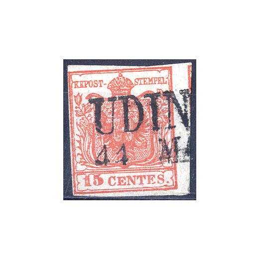 1850, "Pieghe di carta", 15 Cent. rosso vermiglio, firm. E. Diena (Sass. 4)