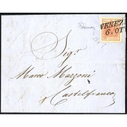 1854, "Pieghe di carta", 15 Cent. rosso,...