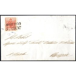 1854, "Pieghe di carta", 15 Cent. rosso, piega...