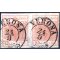 1854, "Pieghe di carta", 15 Cent. rosa carminio, coppia con vistosa piega obliqua a soffietto con deformazione del clich? sul primo esemplare (Sass. 5a)