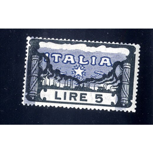1923, Marcia su Roma, 5 Lire azzurro e nero con variet? "centro spostato", gomma integra (Sass. 146a / 225,-)