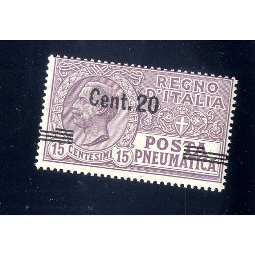 1924/25, 20 Cent. su 15 Cent. viola bruno con variet? "soprastampa fortemente spostata a destra", gomma integra (Sass. PP6e / 225,-)