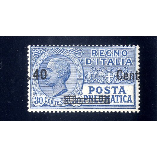 1924/25, 40 Cent. su 30 Cent. azzurro con variet? soprastampa fortemente spostata a destra, gomma integra (Sass. 7e / 225,-)