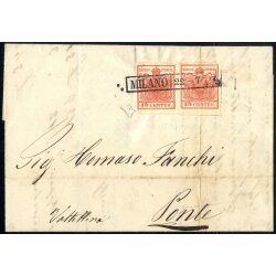 1850, 15 Cent. rosso vermiglio, secondo tipo, coppia...