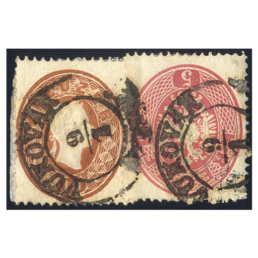 1861/63, Mischfrankatur 10 Kr. 1861 + 5 Kr. 1863 auf kurzem Fragment (U. 20+24 - M. 21+26)