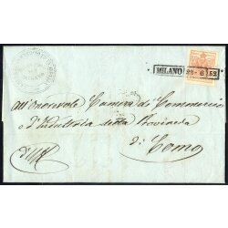 1850, Lettera da Milano 22.6.1852 per Como affrancata con...