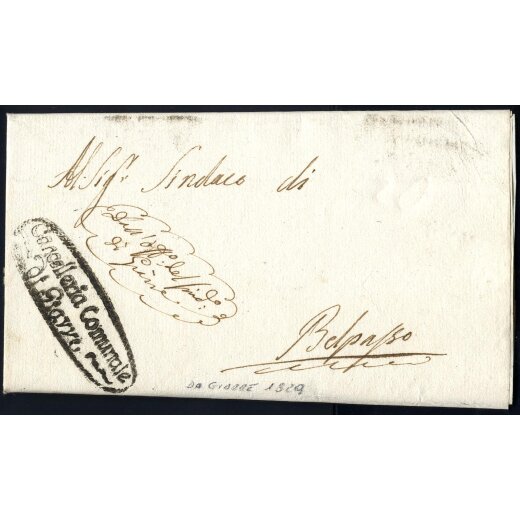1829, Lettera in franchigia da Giarre 13.12.1829 per Belpasso