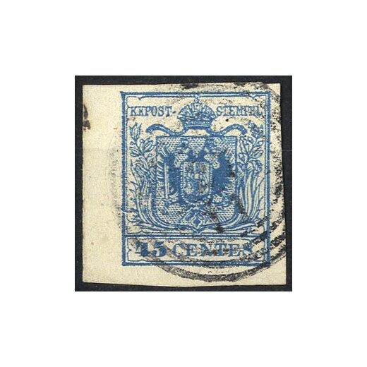 1854, 45 Cent. azzurro, carta a macchina, bordo di foglio a sinistra (S. 22)