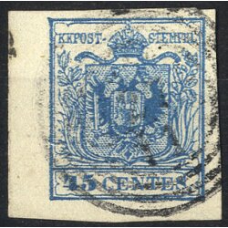 1854, 45 Cent. azzurro, carta a macchina, bordo di foglio...