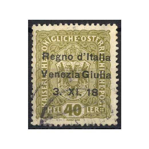 1918, Venezia Giulia, 40 H. oliva, usato, firm. Bottacchi, copia di cert. Bottacchi (S. 10 / 180,-)