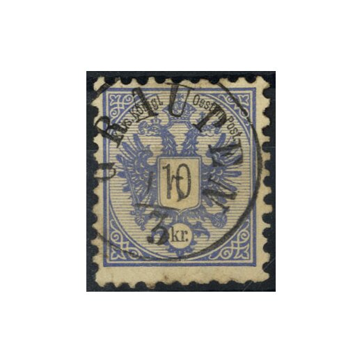 1883, Stempel "GRAUPEN 15.3.", auf 10 Kr. blau gezähnt Bz.9 1/2, WZ-Teil, Attest Steiner "attraktives Stück", Klein 1401a / 35 P, Ferch. 47b