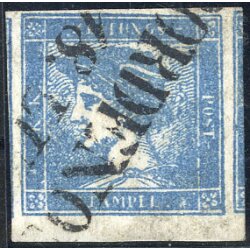 1851, 3 cent. azzurro per giornali annullato con SD...