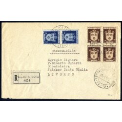 1947, lettera raccomandata per Livorno affrancata per 14...