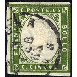 1855/63, 5 Cent. verde bronzo, usato, a filo a destra,...