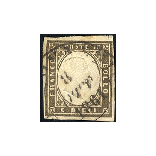 1855/63, 10 Cent. grigio olivastro scuro, usato, firmato Cardillo, Sassone 14 Ca / 200,-