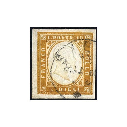 1855/63, 4° emissione, 10 Cent. grigio bistro scuro, usato, splendido, firmato Cardillo, Sassone 14 Df / 150,-