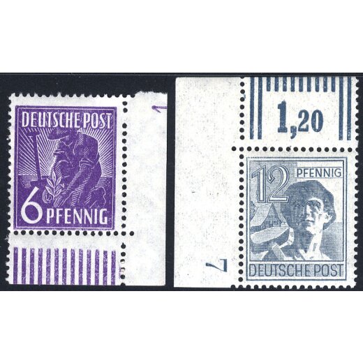 1947, 2. Kontrollratsausgabe, Lot von 4 Werten mit Druckerzeichen (Mi.944, 946, 947, 952DZ)