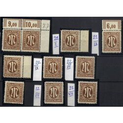 1945, 10 Pf, Plattenfehler I, II-V, VII Mi. 22
