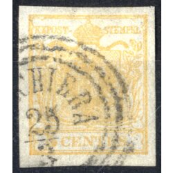 1850, 5 Cent. giallo ocra, carta a seta 0,07mm, usato,...