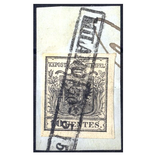 1850, 10 Cent. nero, sottotipo a, usato, cert. Goller (Sass. 2)