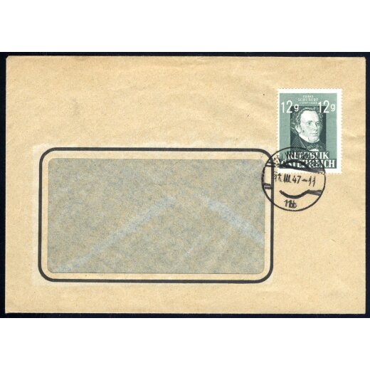 1947, Schubert, Erstagsbrief, Stempel erst mit falscher Tagangabe 13 dann richtig gestellt, ANK 819