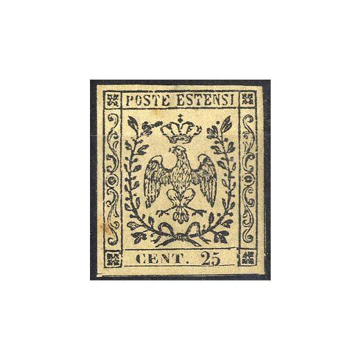 1852, 25 Cent. camoscio chiaro, senza punto, nuovo con gomma originale, periziato Richter (Sass. 4)