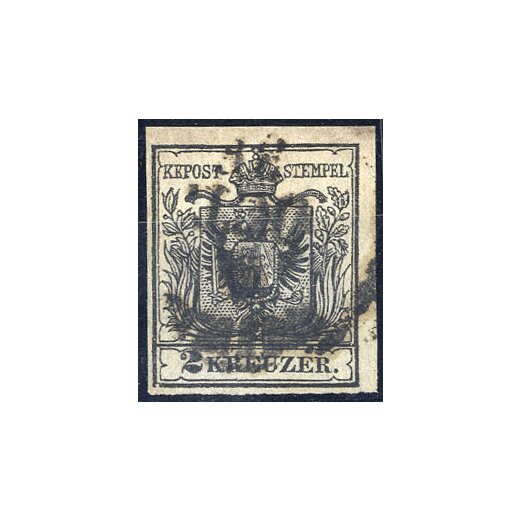 1850, 2 Kr. HPIIIa schwarz, gestempelt, Befund Strakosch (ANK 2HIIIIa)