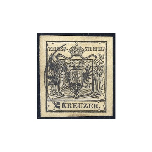 1854, 2 Kr. MPIIIb schwarz, gestempelt, Befund Steiner VÖB (ANK 2MIIIb)