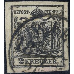 1854, 2 Kr. MPIIIb schwarz, Kartonpapier 0,12 mm,...
