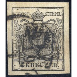 1854, 2 Kr. MPIIIb schwarz, gestempelt, Befund (ANK 2MIIIb)