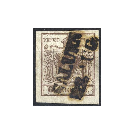 1850, "SALURN / 22. AUG.", Langstempel auf 6 Kr. HPIa auf Briefstück, Befund Steiner VÖB (Mü. 2439a / 30P.)