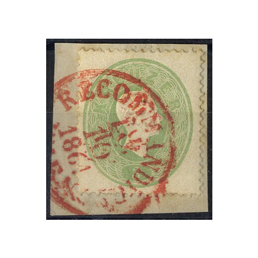 1861, "Rotstempel", 3 Kr. gelblichgrün mit Rotstempel, Befund Steiner VÖB (ANK 19b)