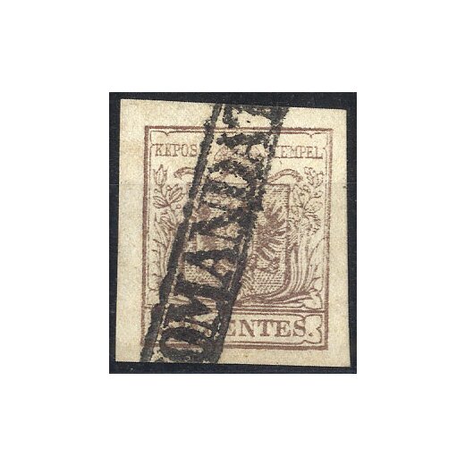 1850, 30 Cent. bruno, carta a macchina, annullato con annullo parziale "RACCOMANDATA" in cartella, splendido, cert. Steiner (Sass. 21)