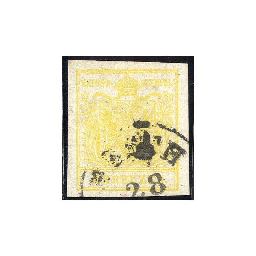 1854, 1 Kr. MPIII gelb, gestempelt, Befund Babor (ANK 1MIII)