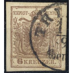 1854, 6 Kr. MPIII braun, Kartonpapier 0,125 mm, Befund...