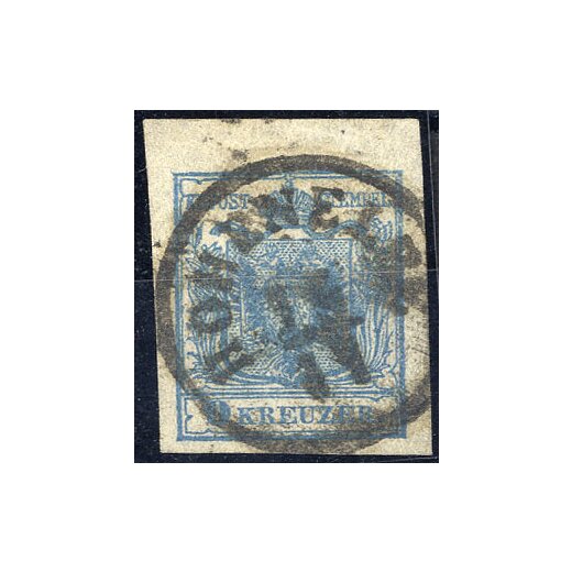 1850, 9 Kr. HPIIb blau, Oberrandstück, Befund Babor VÖB (ANK 5HIIb)