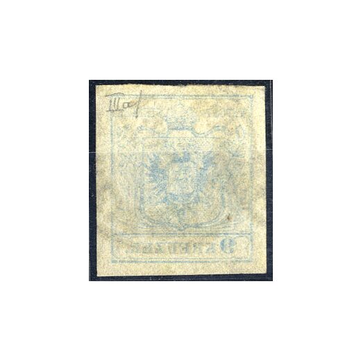1850, "Maschinenabklatsch", 9 Kr. HPIIIa blau (ANK 5HIIIa)