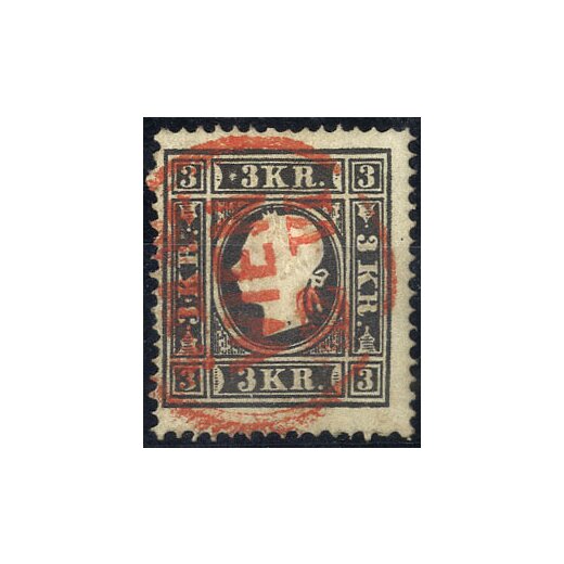 1859, "Rotstempel", 3 Kr. schwarz, Type II (ANK 11II)