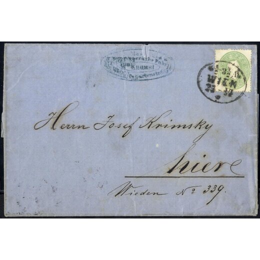 1861, 3 Kr. gr&uuml;n auf Ortsbrief von Wien (ANK 19)