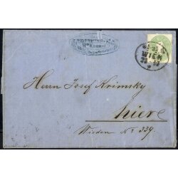 1861, 3 Kr. gr&uuml;n auf Ortsbrief von Wien (ANK 19)