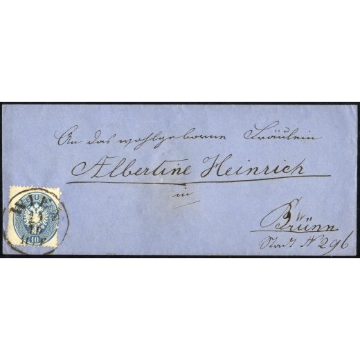1861,10 Kr. blau auf Brief von Wien (ANK 27)