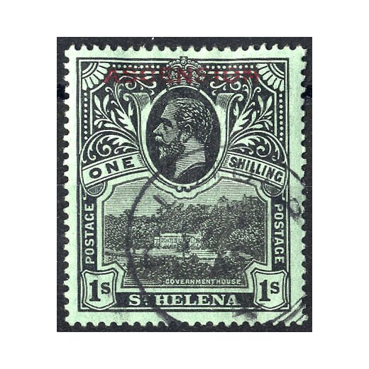 1924/33, Aufdruck aus St. Helena, 1 Sh. scwarz auf grün, Stempel ohne Obligo, Mi. 7