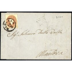 1862, 10 Soldi bruno mattone su lettera da Bassano...